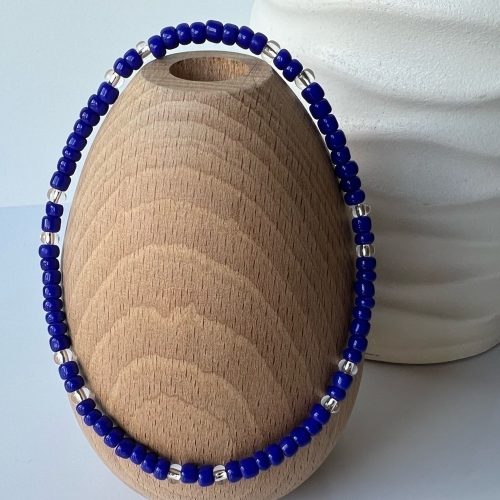 Cobalt Blue Stretch Beaded Anklet 8.5”